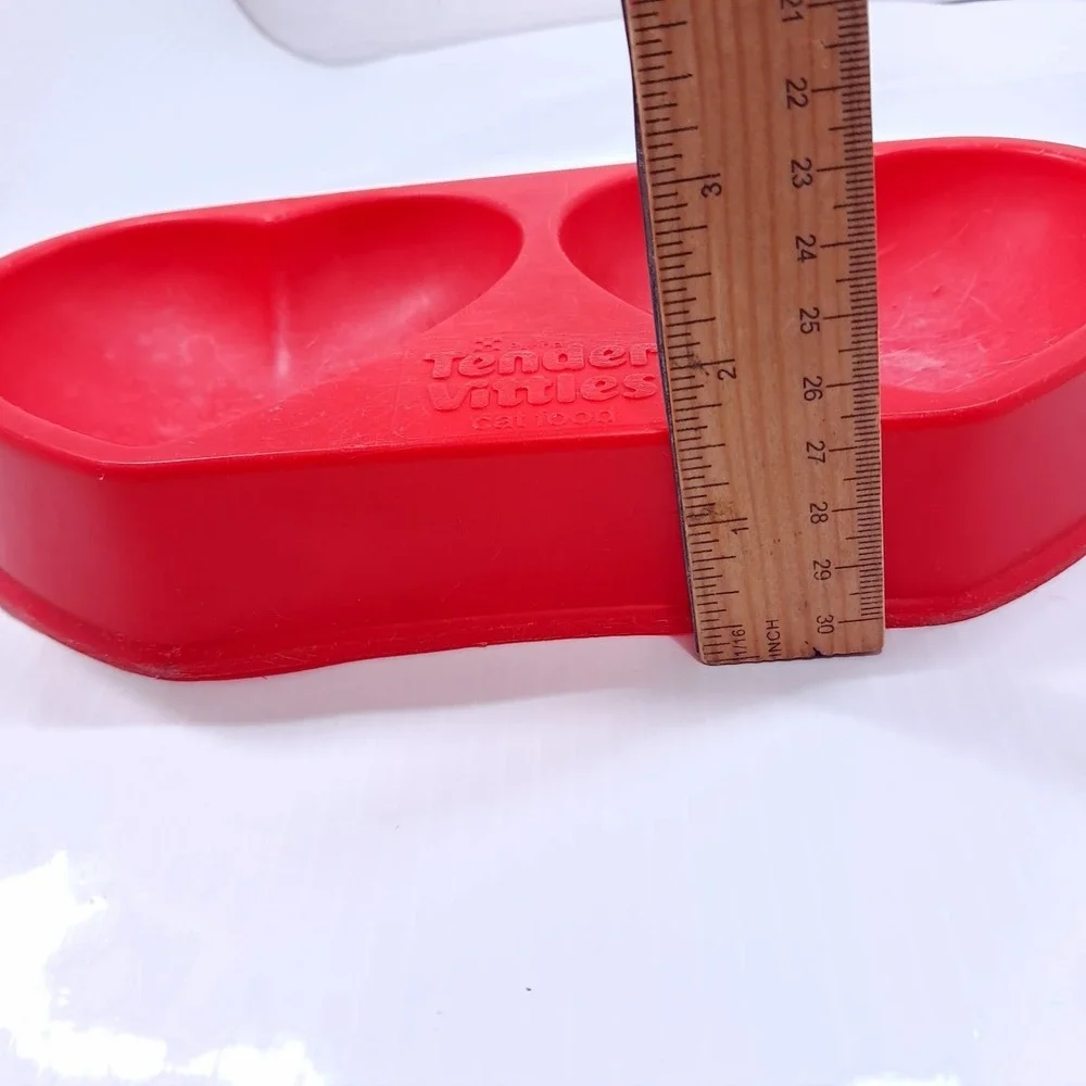 Vintage Tender Vittles Cat Food Double Heart Food Bowl Red Plastic Purina 1970s